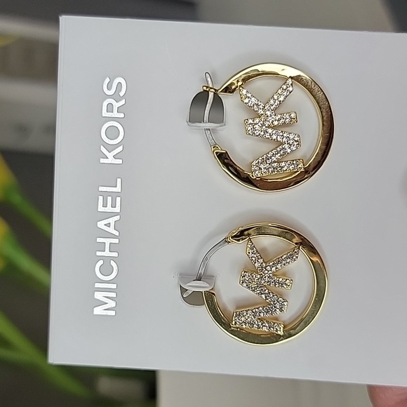 Michael Kors Rhinestone Gold Hoop Earrings - Picture 3 of 7